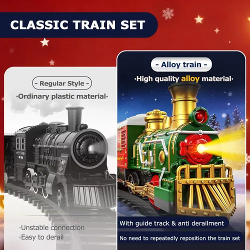 Miniatura 6 de Juego de Tren para Niños de 3-5 4-7 4-8, Clásico Juego de Tren Eléctrico de Navidad con Motor de Locomotora, Luces y Sonido, Pistas para Árbol