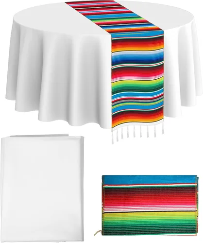 Miniatura 8 de Mantel de serape mexicano de 14 x 108 pulgadas, mantel de algodón suave para decoración de mesa de fiesta temática mexicana para fiesta, decoración
