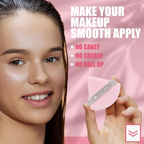 Miniatura 4 de 6 piezas de esponja de maquillaje para polvo suelto, polvo mineral, herramienta de maquillaje para debajo de los ojos (rosa melocotón y negro)