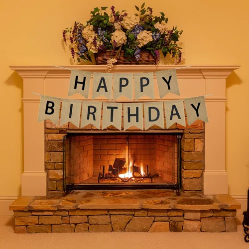 Miniatura 4 de Cartel de feliz cumpleaños de arpillera con letras negras rústicas banderines banderines de cumpleaños guirnalda banderas para decoraciones