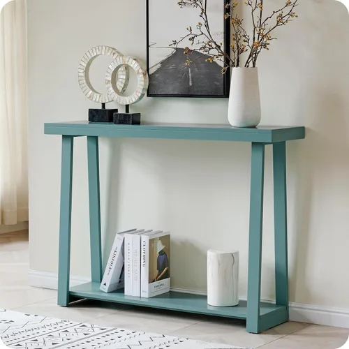 Miniatura 8 de Kings Brand Furniture Emma Mesa consola estrecha con estante inferior perfecta para mesa de sofá, mesa de entrada para pasillo, detrás del sofá