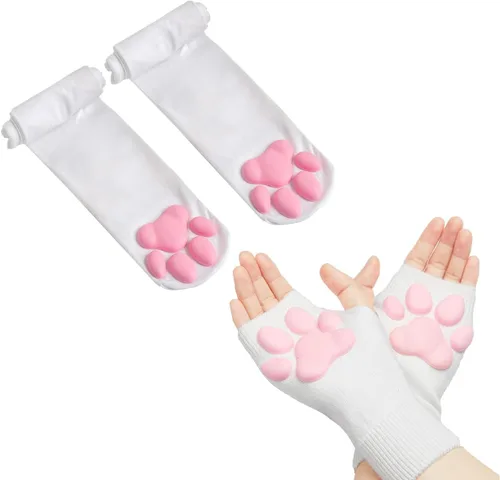 Lindos guantes de pata de gato, Kawaii Cat Cosplay Kawaii Soft 3D Toes Frijoles sin dedos de gato garra pata pata Pad Sleeve