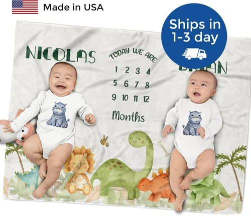 Miniatura 2 de MDPrints - Manta personalizada de hitos individuales, mantas mensuales personalizadas para bebés con nombre para niños y niñas, 30 x 40 y 50 x 60