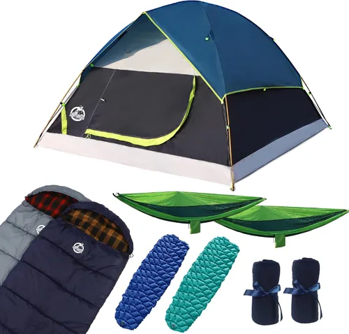 Miniatura 6 de Northroad 9PCS Camping Tent Kit, Including 1 2/3 Person Dome Tent, 2 Sleeping Bag, 2 Sleeping Pad/Camping Mat, 2 Single Camping Hammock with 2 Tree