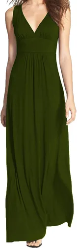 WOOSEA - Vestido largo hasta los tobillos, sin mangas, con cuello en V profundo, unicolor, holgado, informal, para mujer