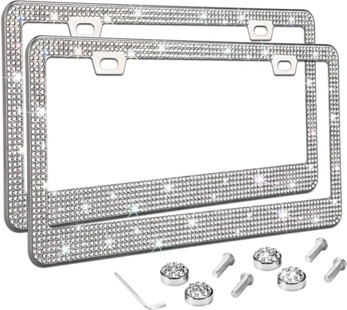 Miniatura 9 de Marco de matrícula con diamantes de imitación rojos brillantes para mujeres, cubiertas de matrícula de metal antioxidante de borde delgado