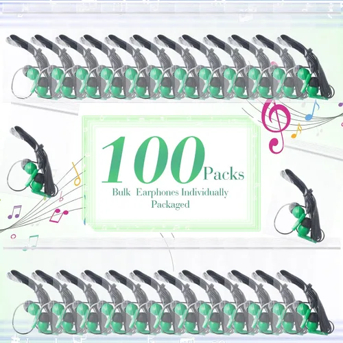 Miniatura 2 de Kanayu Paquete de 100 auriculares con cable a granel para aulas, auriculares básicos para estudiantes, sin micrófono, con conector de 0.138 in