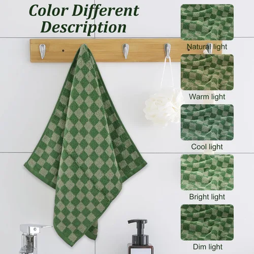 Miniatura 6 de Jacquotha Paquete de 4 toallas de mano suaves, juego de toallas faciales a cuadros verdes para baño, toallas de cocina decorativas de secado rápido