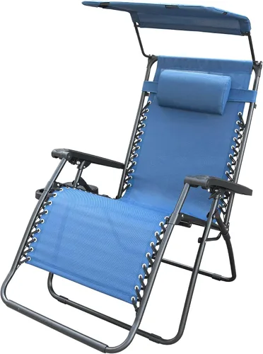 Miniatura 16 de Jeco Silla de gravedad cero de gran tamaño con sombrilla y bandeja de bebidas, malla marrón