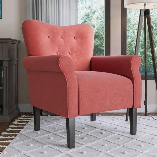 Miniatura 6 de BELLEZE Silla decorativa moderna, sillón de respaldo alto, sillón lateral tapizado estilo ala, sofá individual acolchado con patas de madera