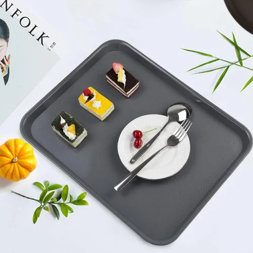 Miniatura 4 de Readsky 6 paquetes de bandejas de plástico para servir, bandejas de plástico de comida rápida de 17.2 x 13.4 pulgadas, bandeja rectangular gris