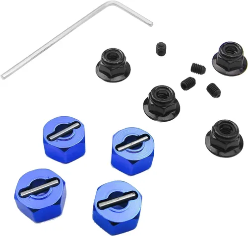 Miniatura 4 de Bujes hexagonales de aluminio de 0.472 in con adaptador hexagonal y tuercas de bloqueo con bridas compatibles con Slash 2wd Upgrades Rustler Bandit