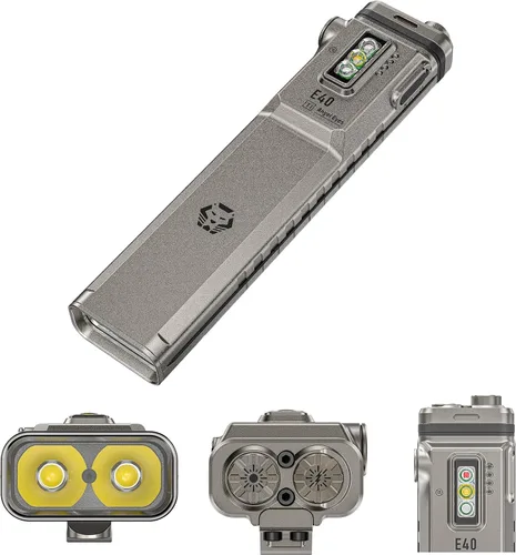 RovyVon Linterna plana de titanio E40 EDC, Combo 365nm, luz blanca y luz roja, adopta tecnología arenada y lavado a la piedra, batería de 3200 mAh,