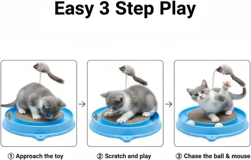 Miniatura 5 de AUOON Juguete Rascador para Gatos - Almohadilla Rascadora para Gatos con Pista de Pelota de Juguete para Gatos y Juguete de Ratón de Peluche