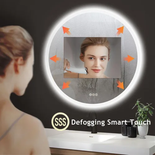 Miniatura 3 de S·BAGNO - Espejo de baño LED redondo de 24 pulgadas con luces, espejo de tocador antivaho montado en la pared, 3000 K/4000 K/6500 K, espejo