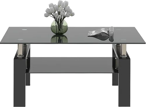 Miniatura 10 de ODUSE-DAILY Morden Design - Mesa auxiliar rectangular de cristal para sala de estar, con patas de metal negro, vidrio templado transparente