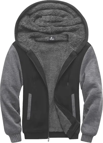 Miniatura 58 de SCODI Sudaderas con capucha para hombre, forro polar pesado, cremallera completa, forro de sherpa grueso, chaqueta con capucha