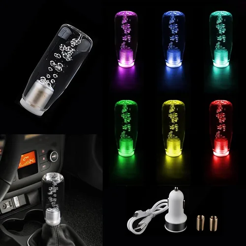 1 unidad de pomo de cambio LED para coche con burbuja, pomo de cambio de vehículo de cristal liso impermeable, reemplazo universal de pomo de cambio
