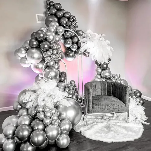 Miniatura 7 de FOTIOMRG Kit de arco de guirnalda de globos plateados metálicos de 110 unidades, globos plateados de látex cromados de 18, 12, 10, 5 pulgadas