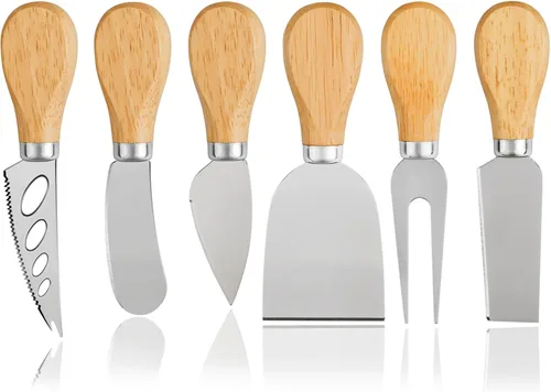 Miniatura 6 de Juego de 4 cuchillos de queso, cuchillo de queso, tenedor de queso, rebanador de queso, cuchillo de mantequilla, mini cuchillos de queso de acero