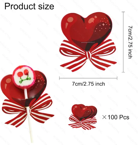 Miniatura 5 de AUOCATTAIL 100 tarjetas de papel de piruleta para el día de San Valentín, diseño de corazón rojo, piruleta, tarjetas de papel decoradas, tarjetas