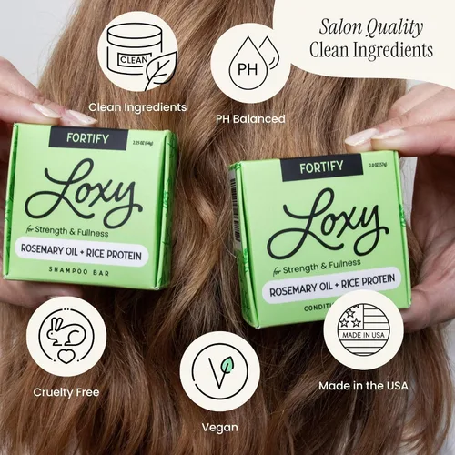 Miniatura 4 de Loxy Fortify - Juego de jabón en barra de champú y acondicionador Aceite de romero, litsea y pomelo Proteína de arroz, ginseng y cafeína