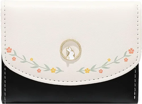 Cartera de piel sintética para mujer y niña, con diseño de flores, de tres pliegues, delgada, pequeña, con tarjetero para dinero en efectivo,