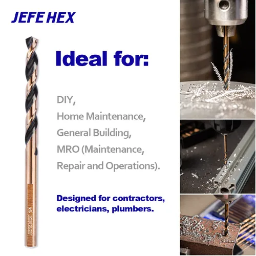 Miniatura 6 de JEFE HEX Juego de brocas helicoidales de 9 piezas, 3 vástagos planos con punto de división de 135°, juego de brocas Jobber de 1/16 pulgadas, 3/32