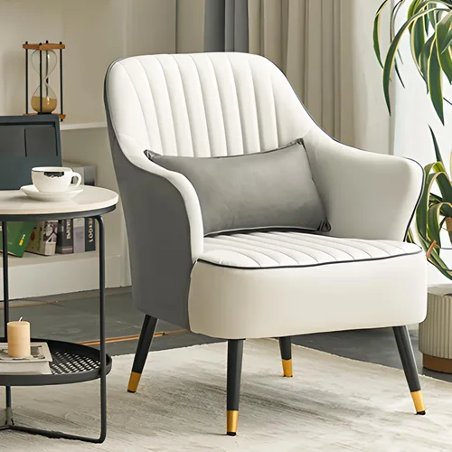 Miniatura 6 de Magshion Silla decorativa moderna con almohada lumbar, sillón tapizado de cuero, sillón individual ergonómico para sala de estar, dormitorio
