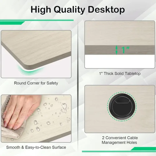 Miniatura 5 de COSTWAY Mesa universal de 48 x 30 pulgadas, escritorio de madera maciza de una sola pieza para marco de escritorio estándar y ajustable en altura