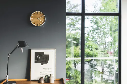 Miniatura 2 de YAMAZAKI Inicio Reloj de pared - Madera moderna Decoración del hogar Acero + Madera Talla única Ceniza