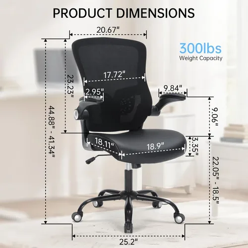 Miniatura 3 de Silla de oficina, silla de escritorio ergonómica con soporte lumbar ajustable, silla giratoria de malla transpirable para computadora