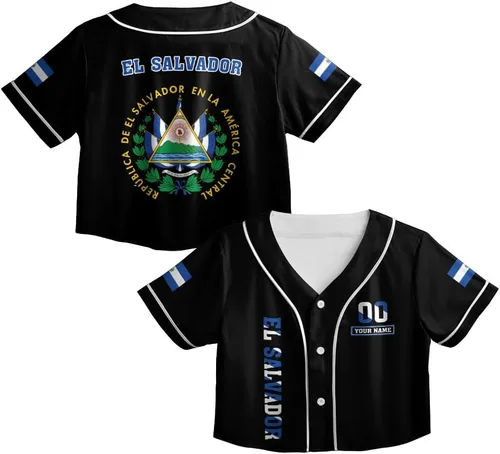 Miniatura 15 de Custom El Salvador Crop Top Baseball Jersey Camisa Salvadoreña Salvadoreña Camisa para Mujer Camisas De El Salvador para Mujer Blc9