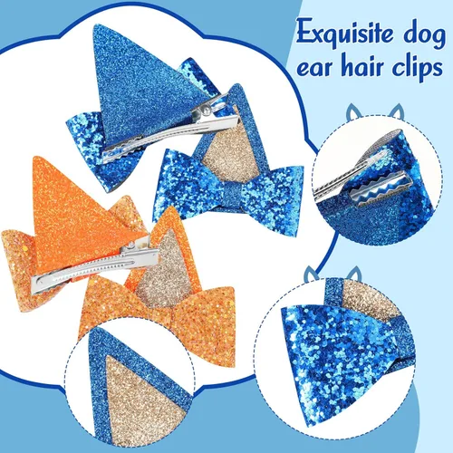 Miniatura 5 de 2 pares de suministros de fiesta de cumpleaños para perros, decoraciones de fiesta azul, lazos con purpurina, disfraz de Halloween, pelo de cosplay
