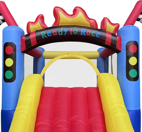 Miniatura 5 de Cloud 9 Casa inflable de la despedida y el soplador, gorila del tema de la pista del coche de carreras para los niños con la diapositiva y la gran