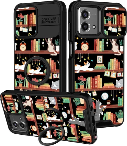 Miniatura 45 de Funermei Funda para Moto G Play 4G 2024 – Funda para teléfono para mujeres y niñas, diseño único de gato y libros, diseño único con funda