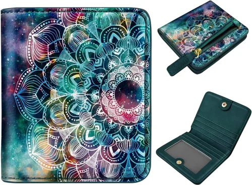 Miniatura 28 de Cartera pequeña con bloqueo RFID para mujer, con bolsillo plegable y compacto, lindo soporte para tarjetas de crédito, ranura para monedas, monedero