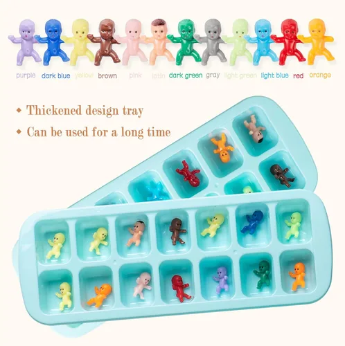 Miniatura 4 de ZYFLSQ My Water Broke Baby Shower Game 60 mini bebés de plástico multicolor, 3 bandejas de cubitos de hielo, 1 letrero