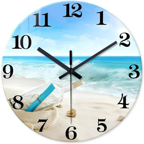 Miniatura 13 de XNM Relojes de Pared de Paisaje Natural para Baño, Funciona con Pilas, 30.5 cm, Negro y Blanco, Redondo, Silencioso, sin Tictac, de Vidrio, Pequeño