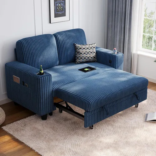 Miniatura 19 de LINSY HOME Sofá cama modular extraíble para sala de estar (beige, sofá cama 1) Sofá cama extraíble, almacenamiento, carga USB, portavasos, pana