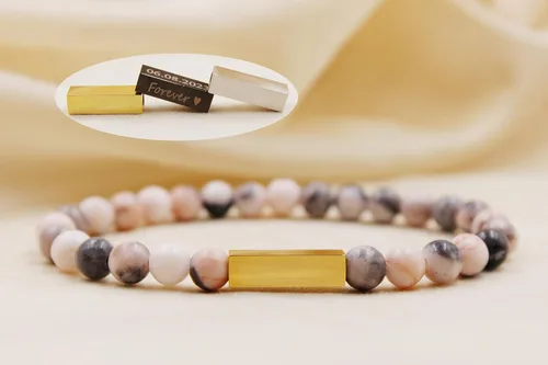 Miniatura 3 de Pulseras de cuentas personalizadas, Pulsera de piedras preciosas de 0.236 in, Pulsera grabada con láser, Pulsera de piedra natural, Pulseras unisex