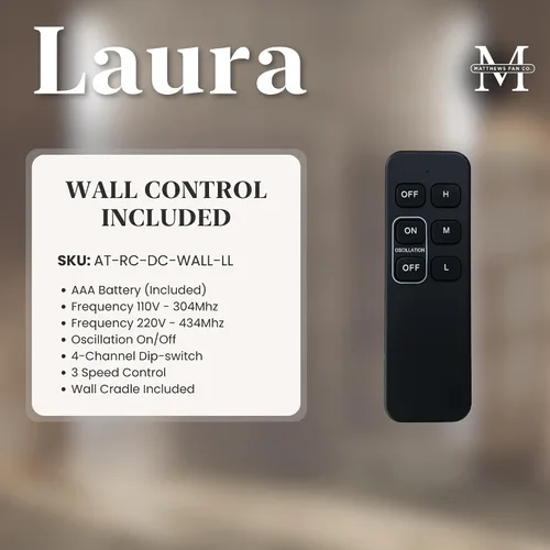 Miniatura 4 de Matthews LL-TB Laura Ventilador de pared de metal oscilante de 90° de 16 pulgadas con control remoto, motor de CC silencioso, bronce texturizado
