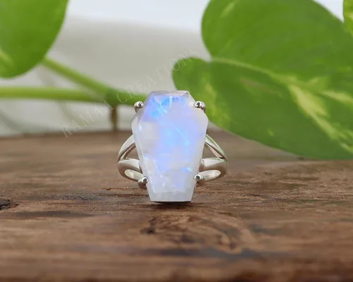 Miniatura 4 de Moonstone Coffin Silver Ring Natural Moonstone Sterling Silver 925 Handmade Coffin Ring Handmade Jewelry