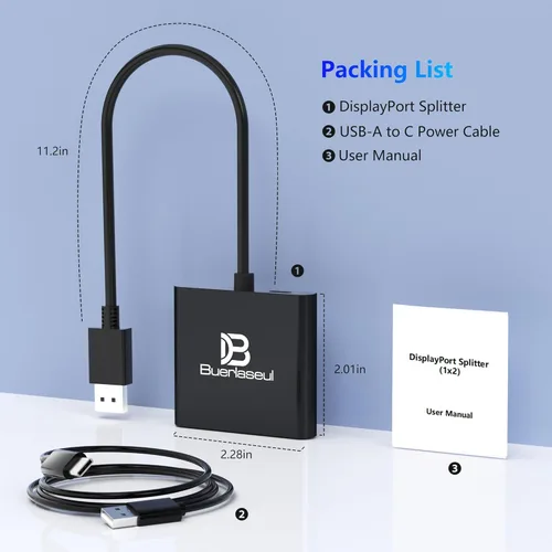 Miniatura 8 de DisplayPort to Dual HDMI Splitter 4K@60Hz, USB-C Powered, DisplayPort 1.4 MST Hub DP to HDMI 1 in 2 Out Splitter for Dual Monitors Extended/Clone