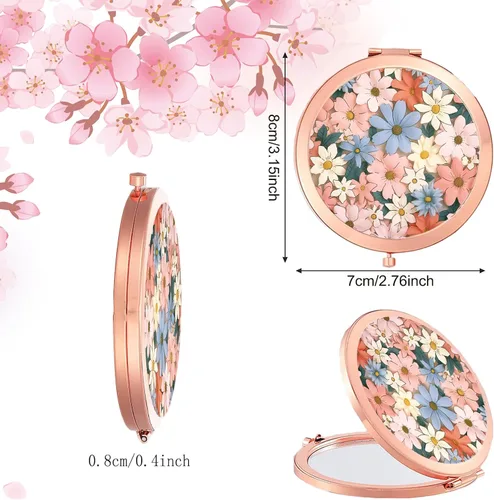 Miniatura 3 de Espejo compacto para mujer, mini espejo redondo de maquillaje de viaje, bonito espejo de bolsillo plegable portátil para bolso, espejo de bolsillo