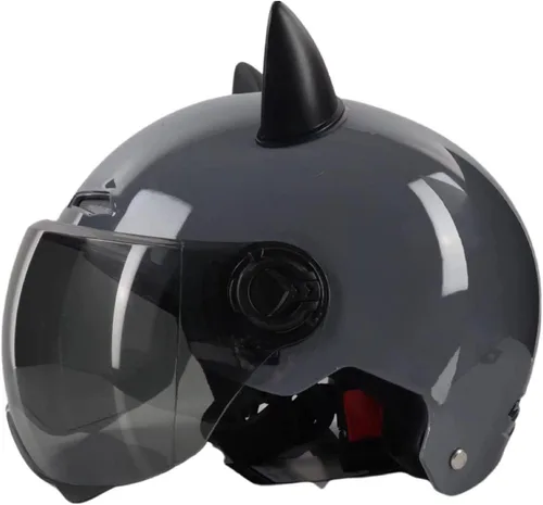 Miniatura 12 de Casco vintage para motocicleta para adultos, con visera solar, diseño retro con orejas de gato, casco de ciclomotor ligero abierto para hombres