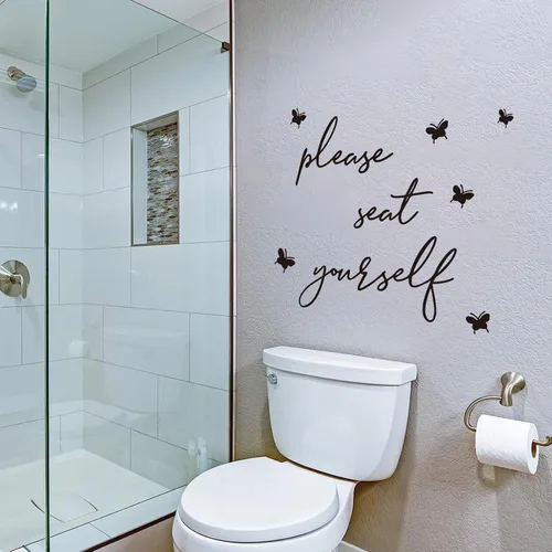 Miniatura 3 de Divertidas calcomanías de pared con texto en inglés «Please Seat Yourself Bath», letrero de vinilo con texto en inglés «Please Seat Yourself»