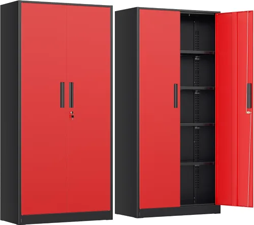 Miniatura 29 de INTERGREAT Gabinete de almacenamiento de metal con puertas con cerradura, gabinetes de almacenamiento de acero con cerradura con 2 puertas