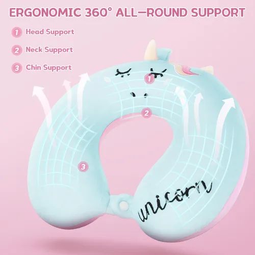 Miniatura 4 de Almohada de cuello para niños pequeños, almohada de cuello de viaje para niños para viajar con máscara para los ojos, artículos esenciales de viaje