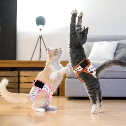 Miniatura 6 de Pañales reutilizables para gatos, paquete de 3 unidades con buena absorción, pañales adorables para gatos de fácil colocación y ajuste seguro S Cat-1